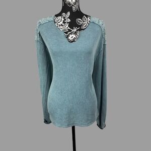 Knox Rose Long Sleeve Décolleté Neckline & Lace Detail Top - Women’s Medium